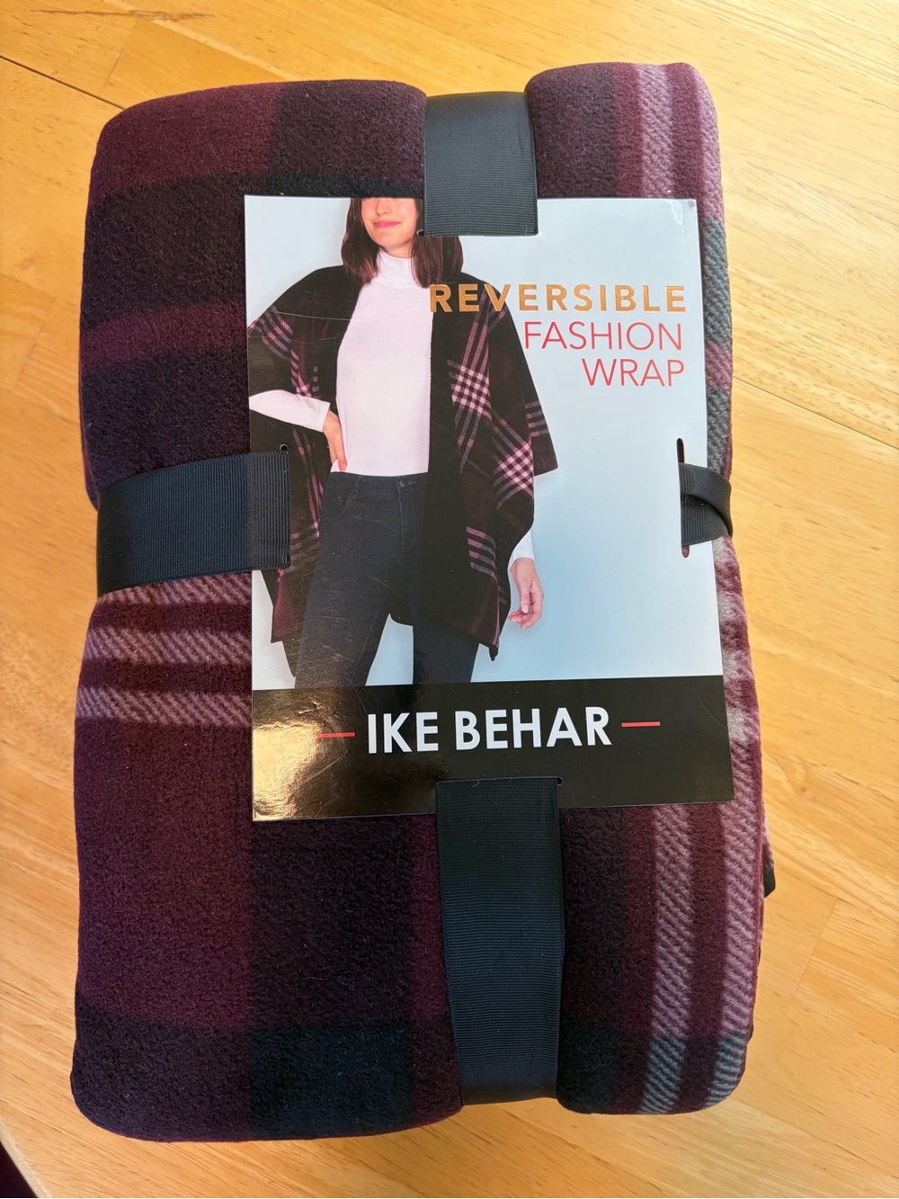 Ike Behar Reversible Plaid Wrap in Plum and Black